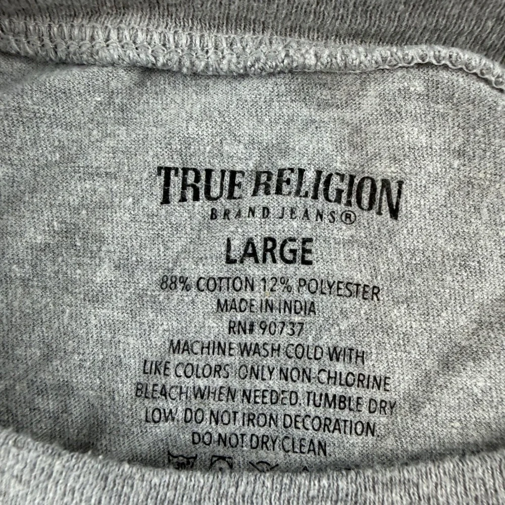 True Religion T-Shirt Mens Large Gray Short Sleeve Logo Cotton‎ Blend Tee
